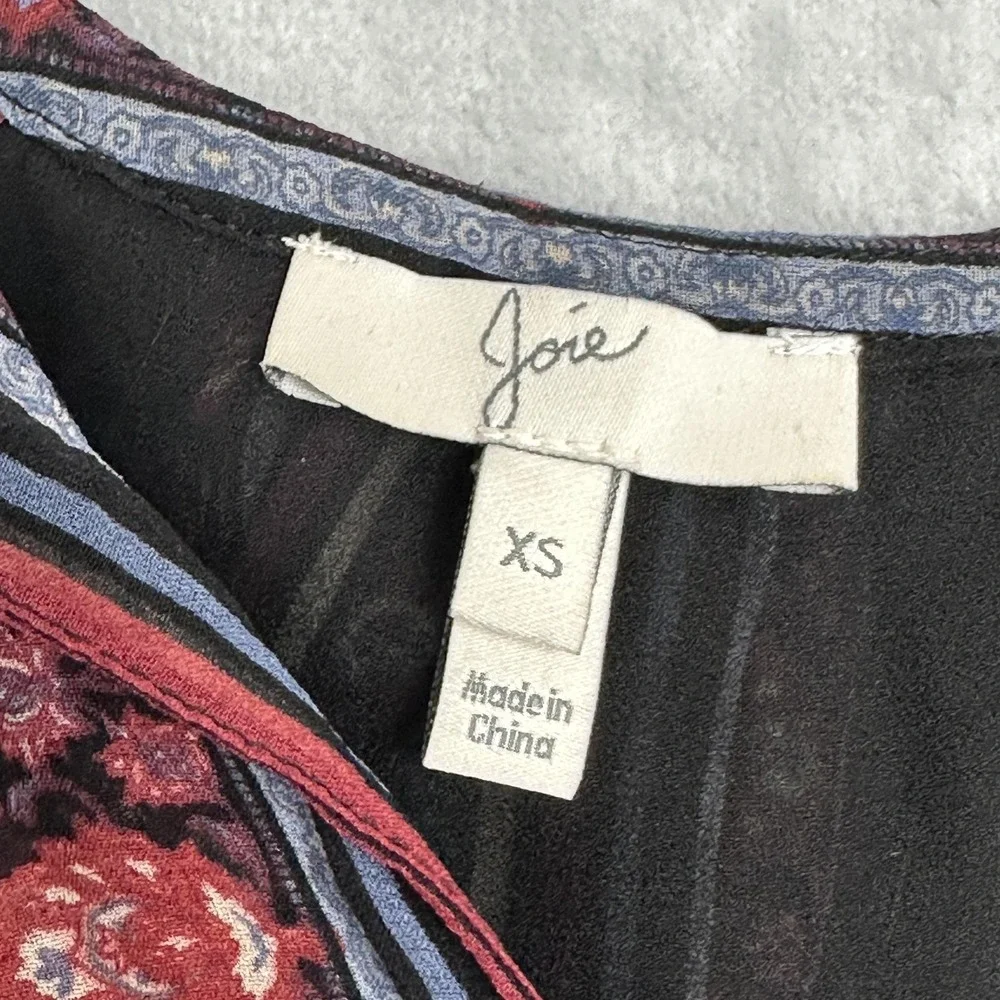 Joie Tank Top Womens XS Black Paisley Halter Silk Lined Boho Tassel‎ Camisole